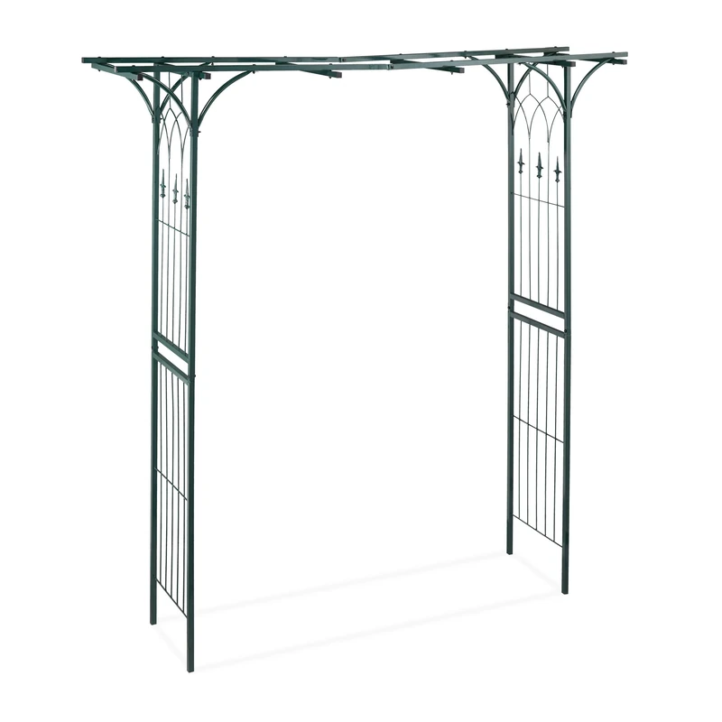 Relaxdays Rose Arch with Gate, Garden Growth Support, Metal Trellis, Weatherproof, HWD 205 x 202 x 52 cm, Dark Green