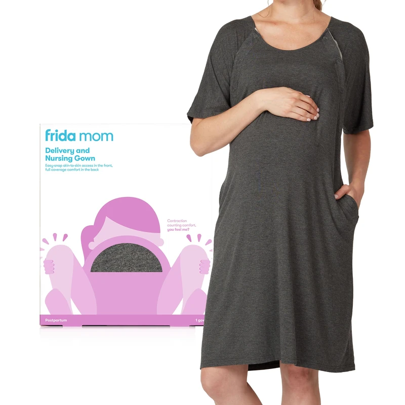 FridaBaby Delivery and Nursing Gown | Easy-Snap, Tagless, Skin-to-Skin Access for Nursing and Full Coverage in The Back