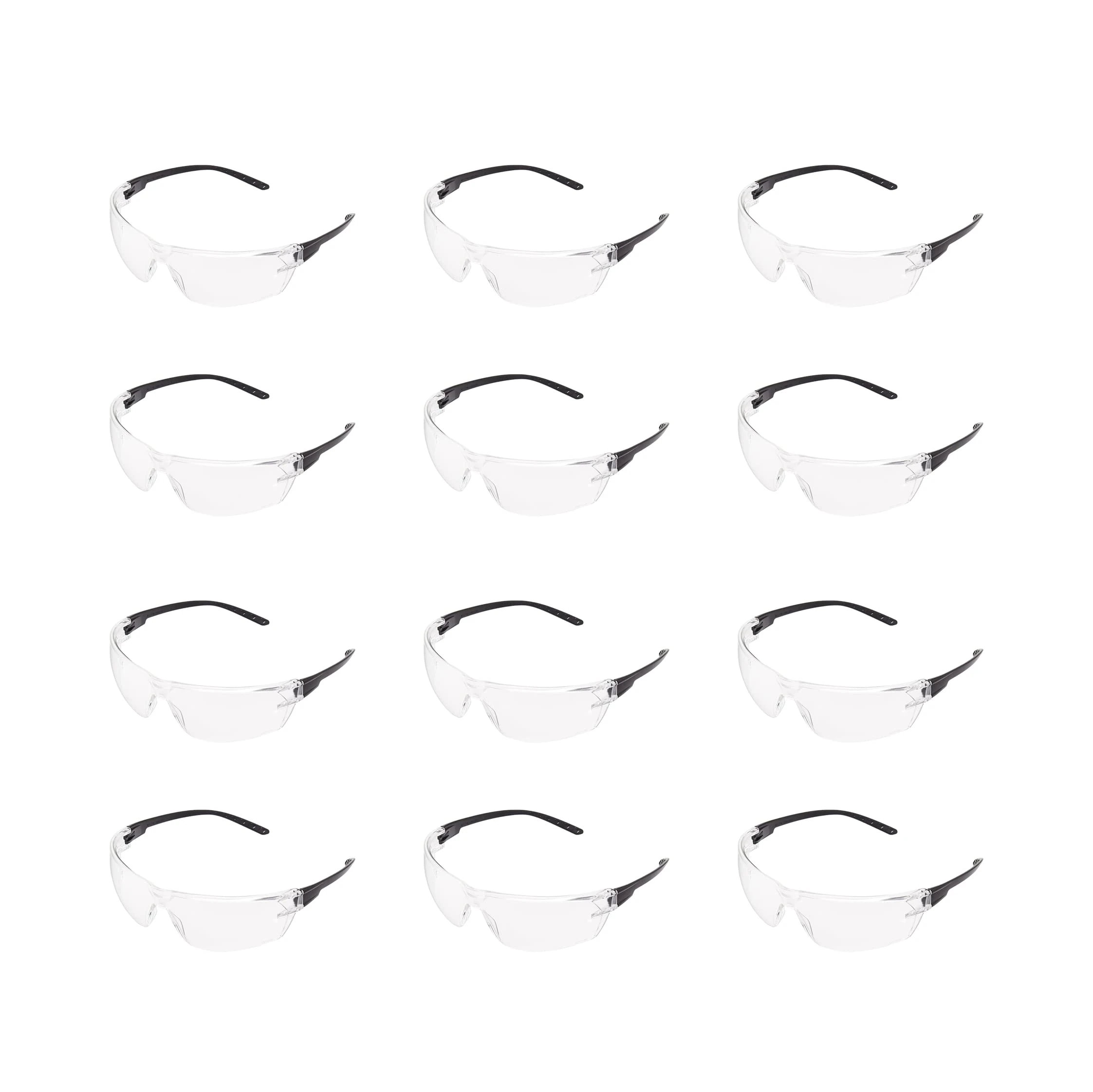 Amazon Basics Safety Glasses (Clear/Black), Anti-Fog, 12-pack