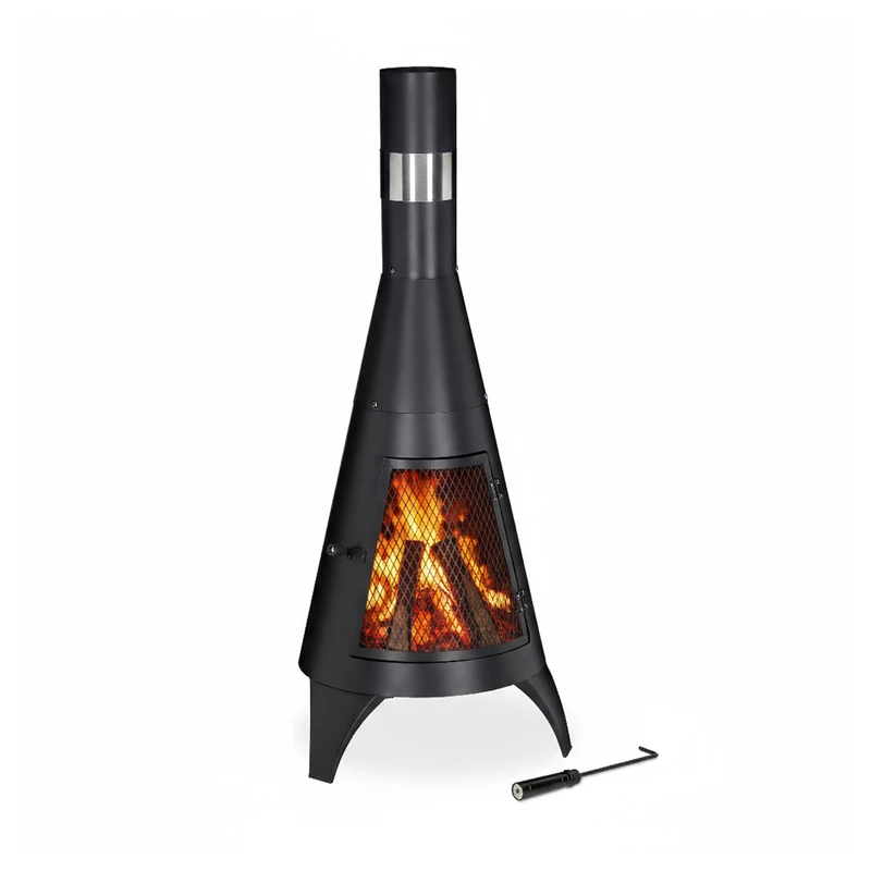Relaxdays Patio Heater with Spark Screen Door, Decorative Fire Pit, Garden Brazier, For Wood, 120 x 45 cm, Steel, Black
