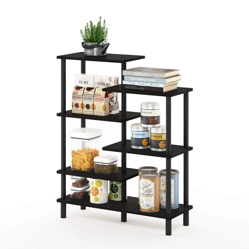 Furinno TURN-N-TUBE Storage Shelves, 6-Tier Book Shelf, Accent Display Shelf, Toolless Open Shelves, Round Tubes, for Organization and Storage, Living Room, Garage, Home Office, Espresso