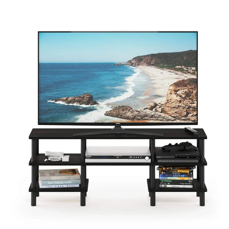 Furinno TURN-N-TUBE TV Stand, 3-Tier Multipurpose Wide Shelf Entertainment Center, TV Console for TV up to 55 Inch, for Living Room, Bedroom, Espresso