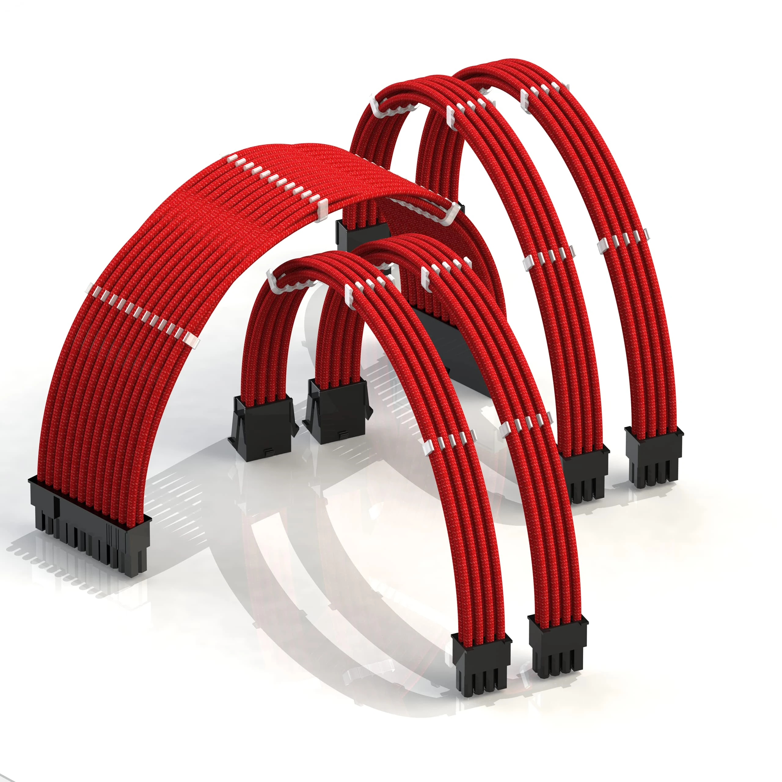 LINKUP - AVA 30cm PSU Cable Extension Sleeved Custom Mod GPU PC Braided w/Comb Kit | 1 x 24 P (20+4) | 2 x 8 P (4+4) CPU | 2 x 8 P (6+2) GPU set | 300mm - Red