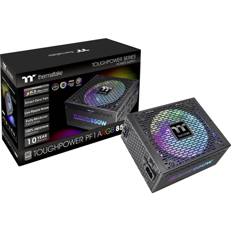 Thermaltake Toughpower PF1 850W ARGB PC ATX Power Supply 80-Plus Platinum Fully Modular Quiet 140 Fan EU Certified Black PS-TPD-0850F3FAPE-1