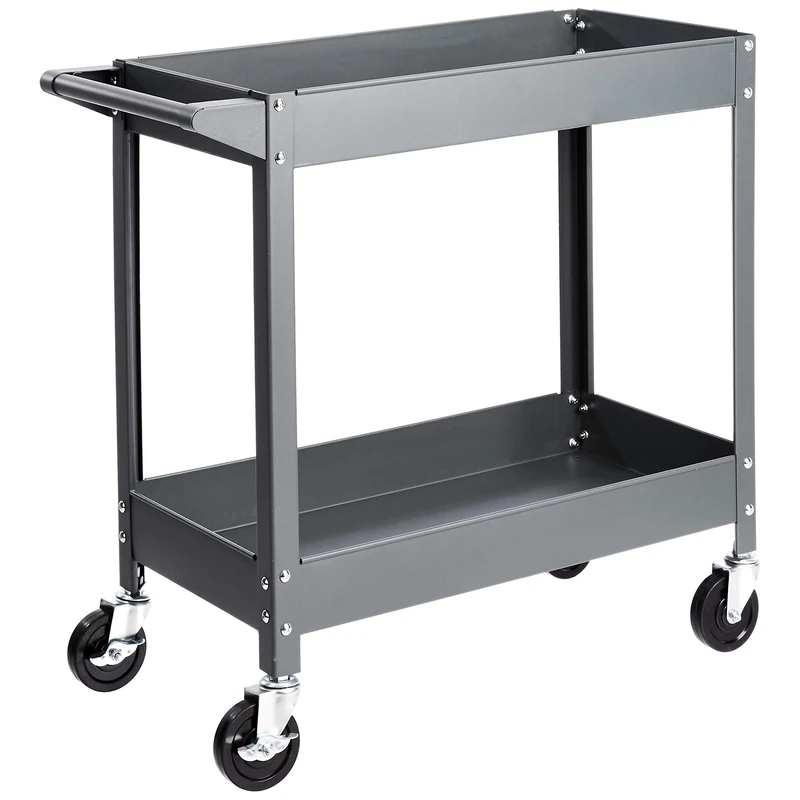 Amazon Basics Steel 2-Shelf Multipurpose Tub Utility/Supply Cart with 181 Kilograms capacity, Grey - Image 1