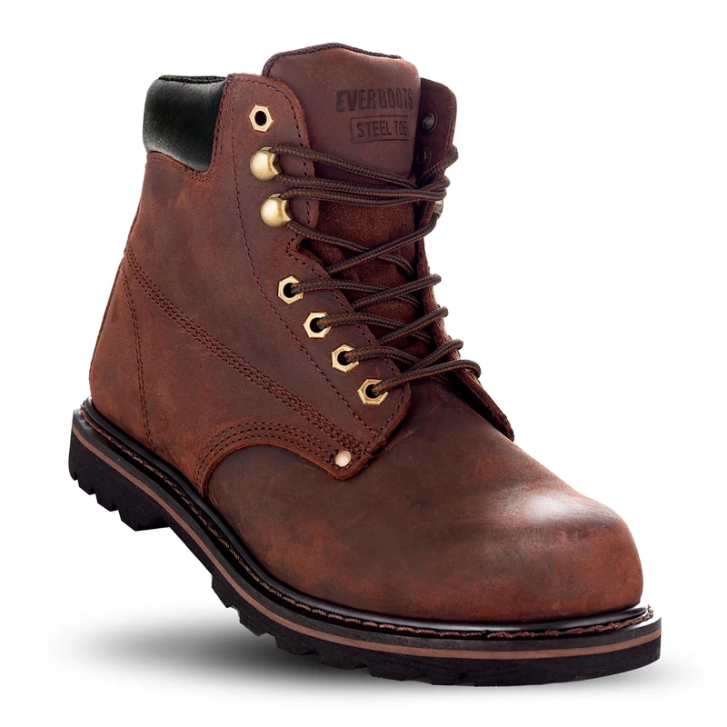 EVER BOOTS "Tank S" Men's Steel Toe Industrial Construction Safety Work Boot Brown Size: 12