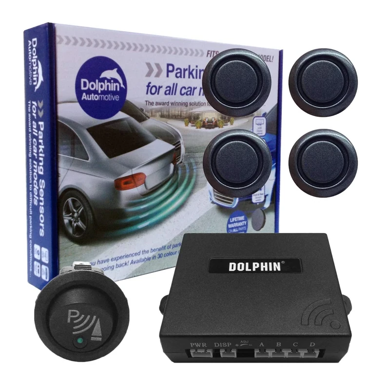 Dolphin Automotive DMS400F Micro Car Van Front Parking Sensors With Longer 6m Leads and Parking Switch in 9 Coloured Options UK (Iron Grey)