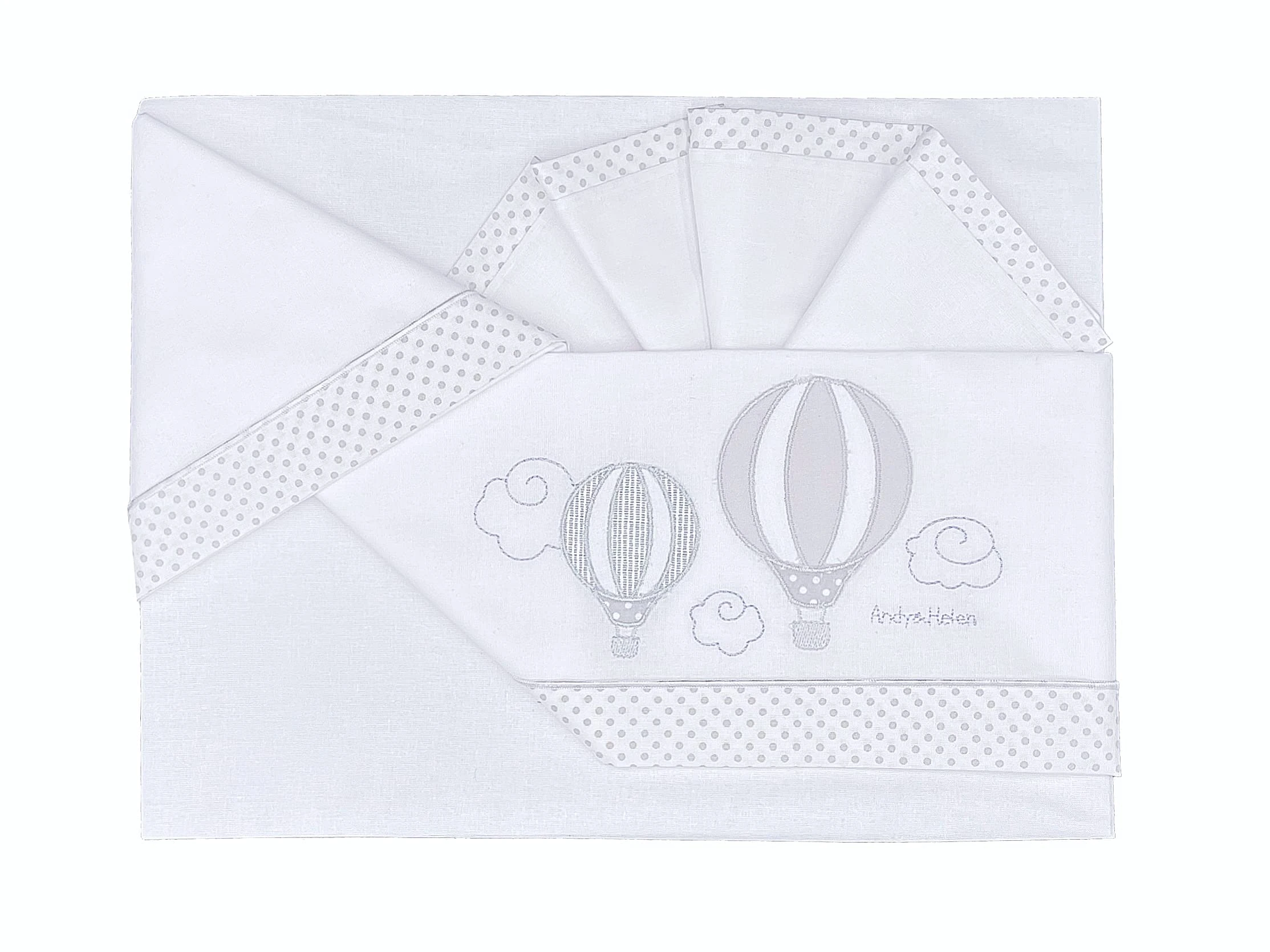 Complete 3-piece embroidered cot bed sheet + bottom with elastic bands and pillowcase. Suitable for MAXI, NEXT TO ME, side bed