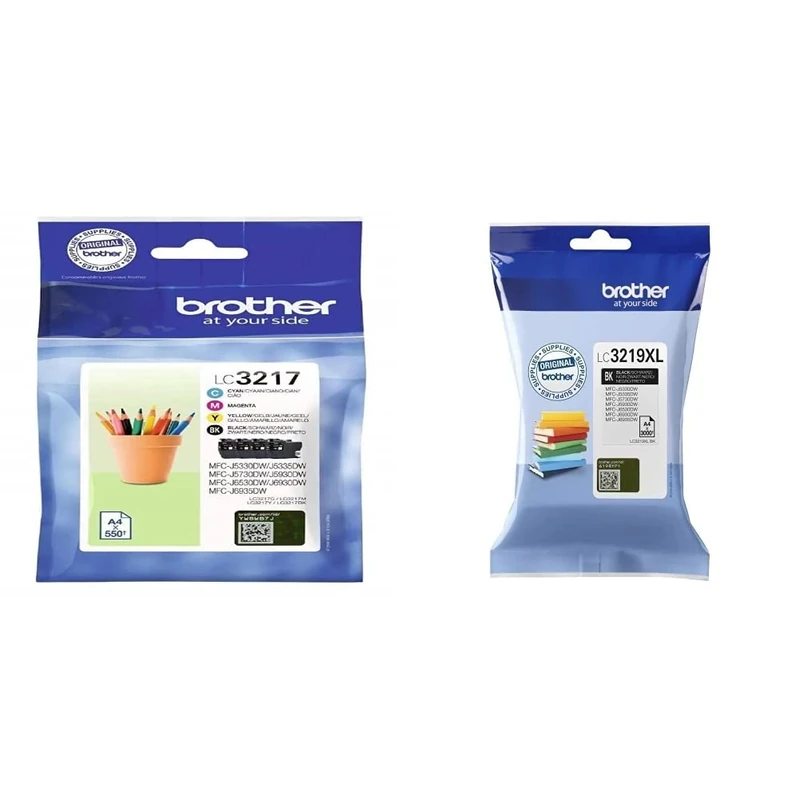 Brother LC3217C/LC3217M/LC3217Y/LC3217BK Inkjet Cartridges, Standard Yield, Brother Genuine Supplies, Multi Pack &LC3219XLBK Inkjet Cartridge, High Yield, Black, Brother Genuine Supplies