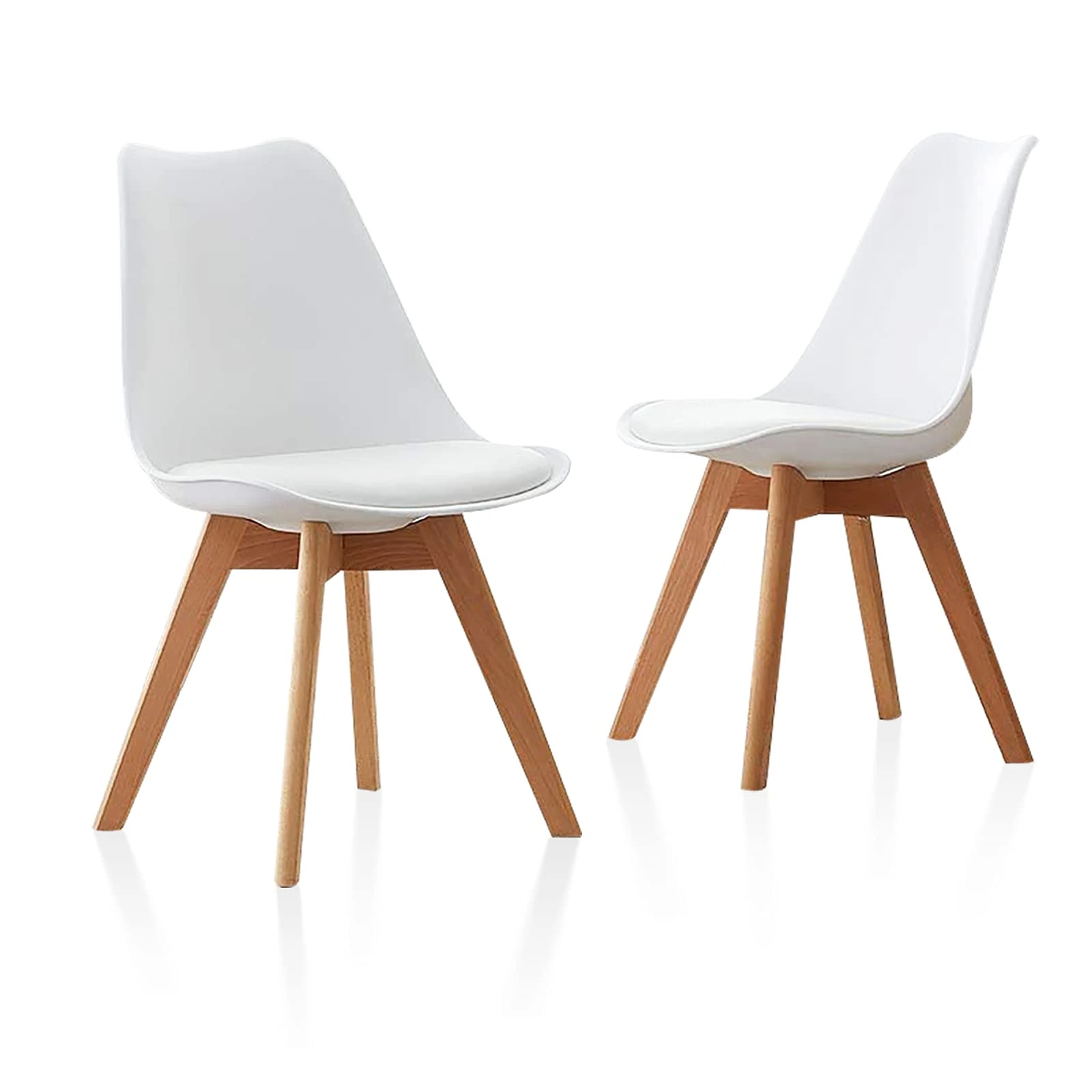TUKAILAi 2× White Dining Chairs with Upholstered Padded Seat & Solid Beech Legs, 2PCS Lounge Kitchen Chairs for Stylish Living Room & Commercial Dining Room