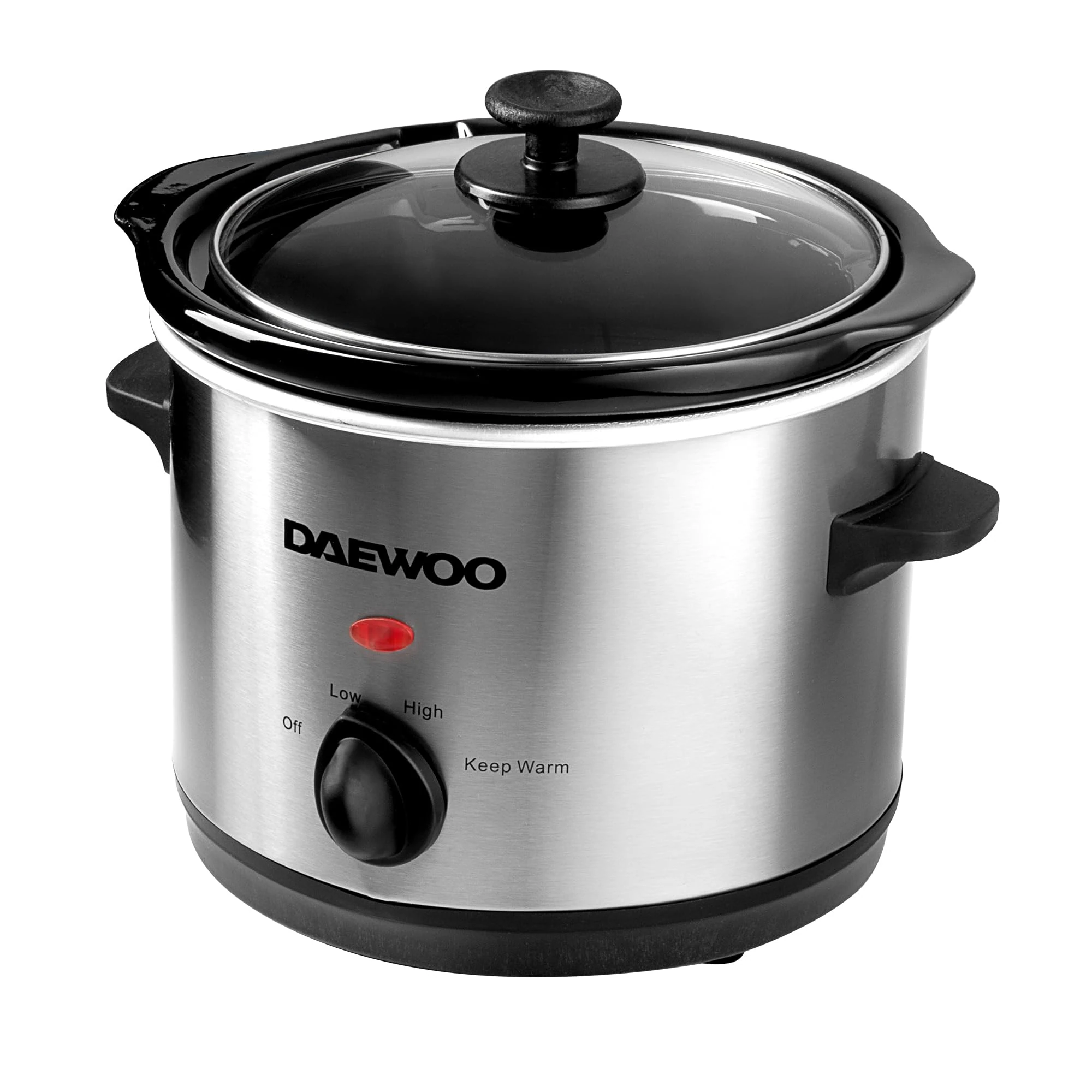 Daewoo 1.5L Mini Slow Cooker – Compact Electric Cooker with Ceramic Bowl & Glass Lid, 3 Heat Settings (Low, High, Keep Warm), Ideal for Singles, Students, Couples, Energy Efficient, Black