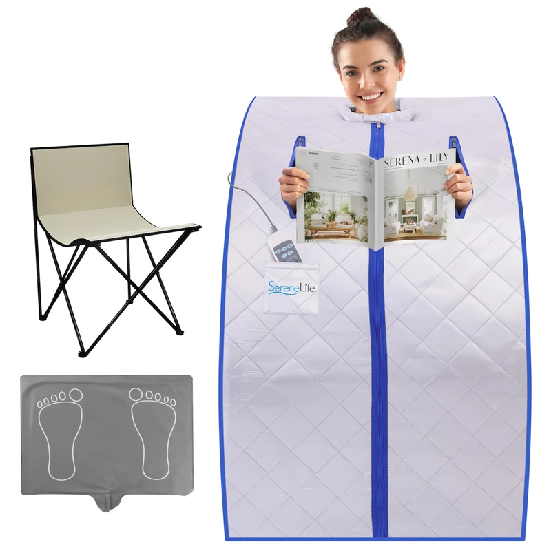 SereneLife Portable Home Sauna Tent – One-Person Indoor Infrared Sauna with Heating Foot Pad, Chair & Remote Control – Personal for Relaxation & Detox