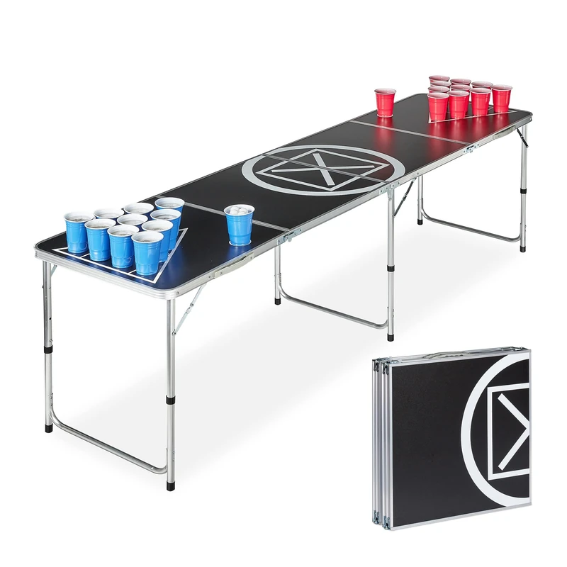 Relaxdays Beer Pong Table, Folding, Drinking Game, Audi Table Design, For Adults, HWD: 70 x 241.5 x 60 cm, White/Black