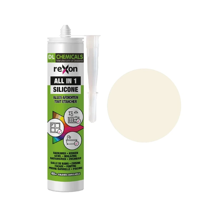 REXON® All in 1 Silicone Sealant - Cream white RAL 9001 - sanitary, bathroom & kitchen - exterior and interior use - anti-mould and waterproof (290 ml)