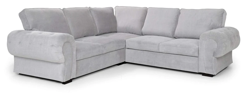 Corner Sofa Bed Horizon Light Grey Velour Fabric Full Back Scatter Cushions (Full Back Cushions)