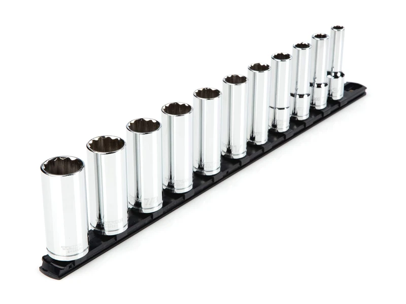 TEKTON 1/2 Inch Drive Deep 12-Point Socket Set with Rail, 11-Piece (3/8-1 in.) | SHD92107