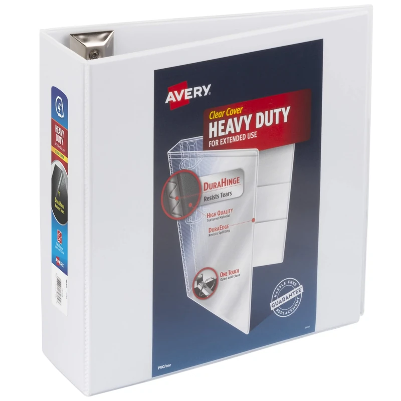 Avery Heavy Duty View 3 Ring Binder, 4" One Touch Slant Ring, Holds 8.5" x 11" Paper, 4 White Binders (79704)