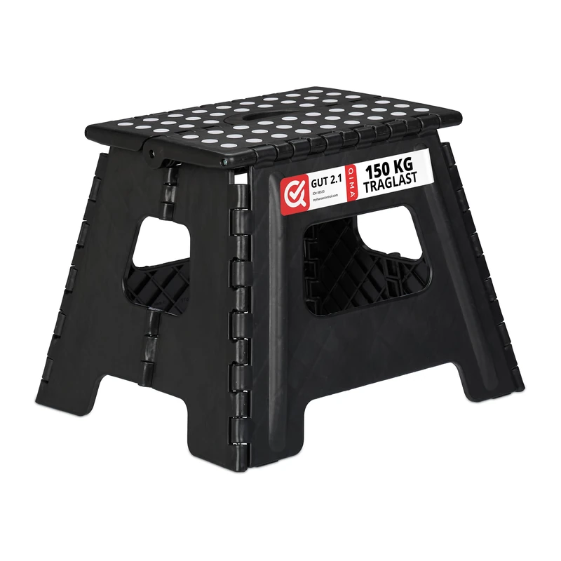 Relaxdays Folding L, Portable, Step, Kids’ Bathroom Stool for up to 120 kg, Plastic, 32.5 cm Tall, Black, One Size