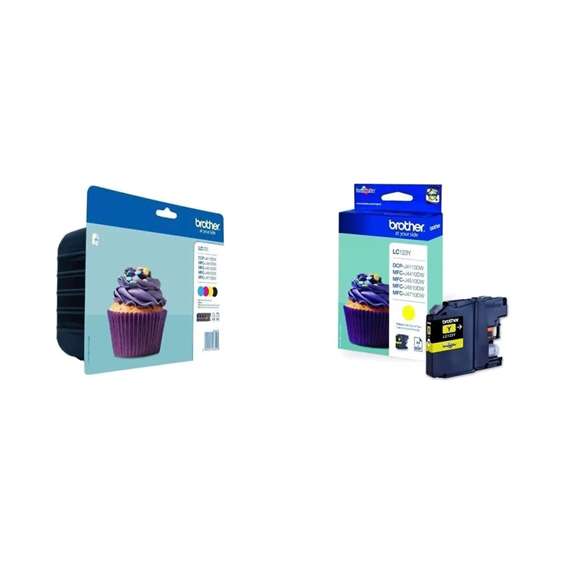 Brother LC-123BK/LC-123C/LC-123M/LC-123Y Inkjet Cartridges, Black/Cyan/Magenta/Yellow, 4 x Inkjet Cartridges & LC-123Y Inkjet Cartridge, Yellow, Single Pack, High Yield, 1 x Inkjet Cartridge