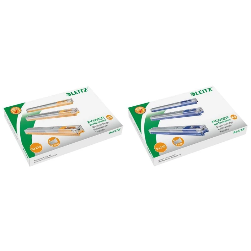 Leitz 55920000 K8 Power Performance Stapler Cartridge, 40 Sheet Capacity, Strong Steel, 1050 Staples, Length 8 mm & 55910000 K6 Power Performance Stapler Cartridge, 25 Sheet Capacity