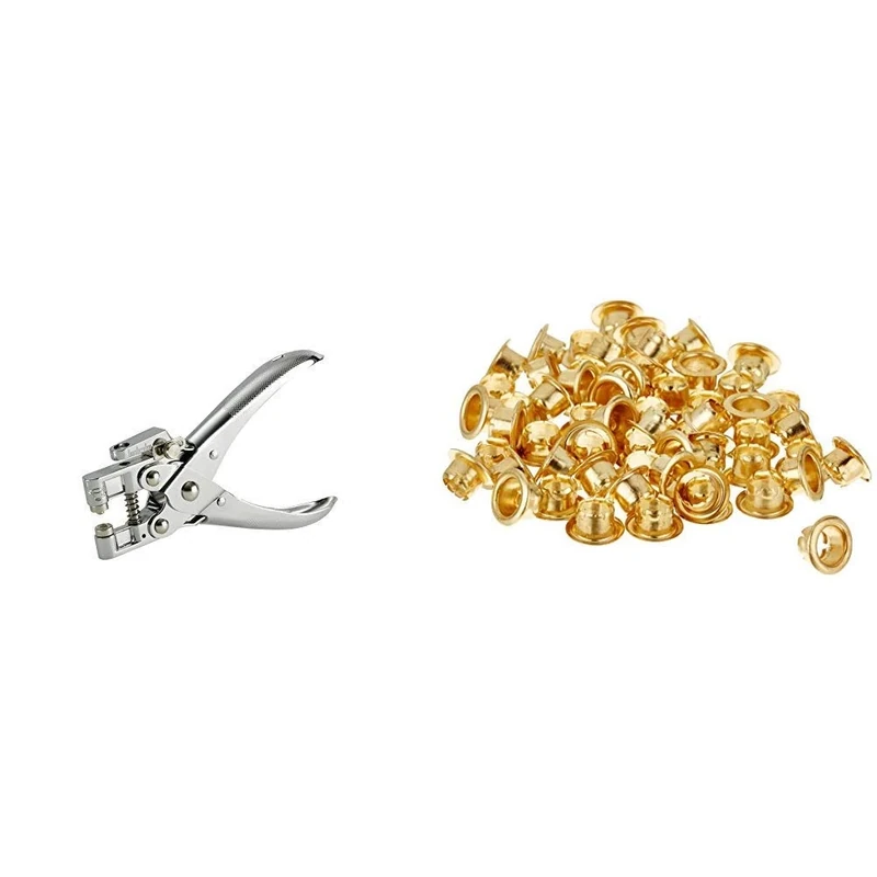 Rexel 950 Eyeletter and Punch, 13 mm Capacity, For use with up to 4.7mm Eyelets, Chrome, 20220049 & Natural Brass Finish Eyelets, up to 15 Sheets, 4.7mm Diameter and 3.2mm Length, 500, 20320050 - Image 1