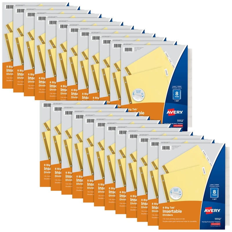 Avery 8-Tab Binder Dividers, Insertable Clear Big Tabs, 24 Sets, 2 Packs (11115)