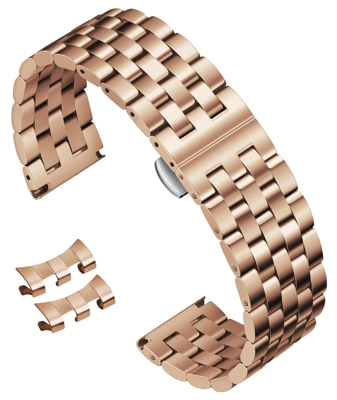 BINLUN Stainless Steel Watch Strap Replacement Metal Watch Band with Curved and Straight End 18mm 19mm 20mm 21mm 22mm 24mm Smart Watch Strap for Men Women in Silver, Gold, Black, Rose Gold, Two Toned