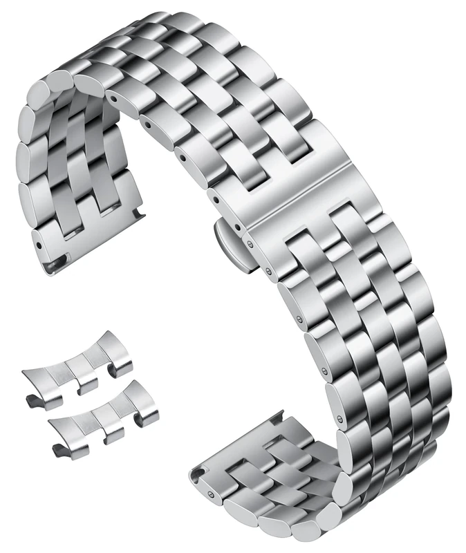 BINLUN Stainless Steel Watch Strap Replacement Metal Watch Band with Curved and Straight End 18mm 19mm 20mm 21mm 22mm 24mm Smart Watch Strap for Men Women in Silver, Gold, Black, Rose Gold, Two Toned