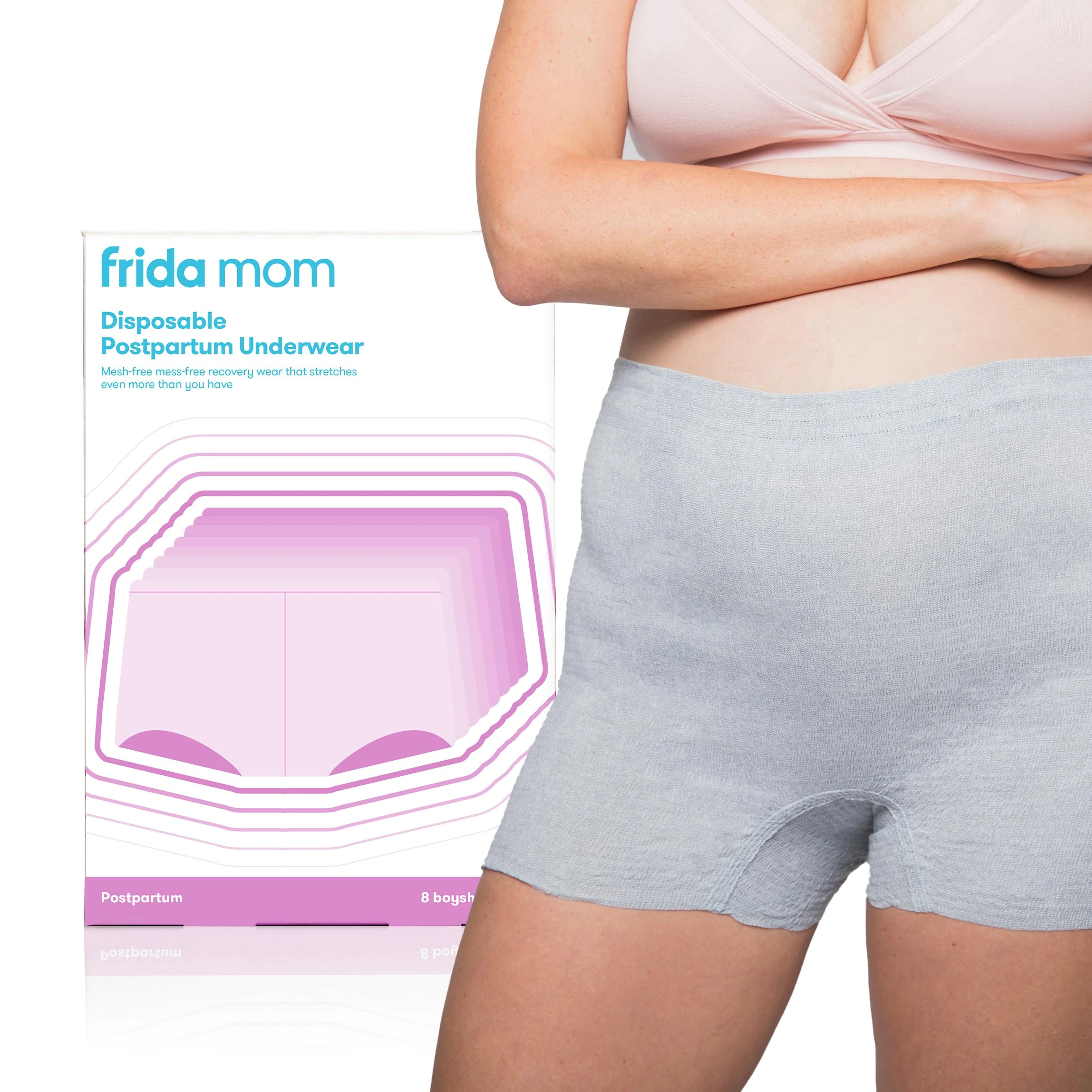Frida Mom Postpartum Disposable Knickers | Microfibre Boyshort Cut Knickers with Super Soft, Stretchy and Breathable Fabric | Size Regular, 8ct