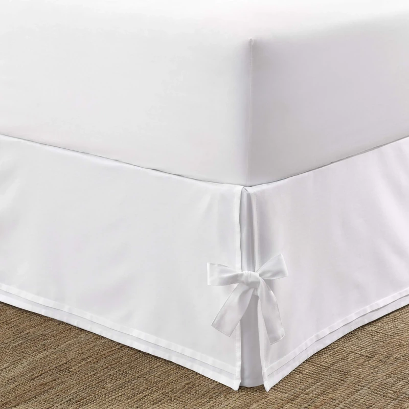 Laura Ashley Home - Corner Tied Tailored Bedskirt, Luxury Bedroom Decor, Wrinkle & Fade Resistant (White, King)