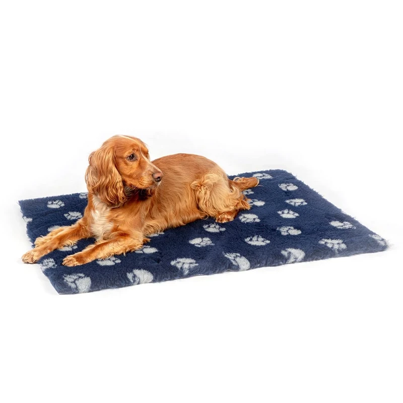 Danish Design Large Dog/Cat Non Stick Rectangular Navy Paw Print Fleece 75 cm x 900 cm