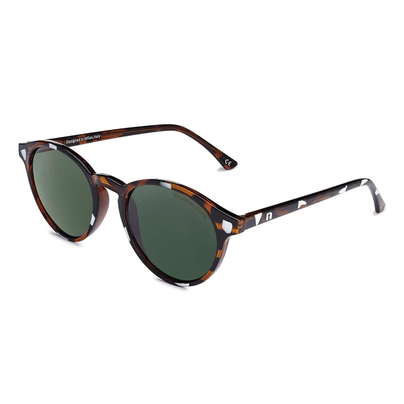 CLANDESTINE - Sunglasses Round 12 Cream Havana Dark Green - Green Nylon HD Lenses and TR90 Frame - Sunglasses for Men and Women - Smart Vision Technology - More Sharpness and Less Glare