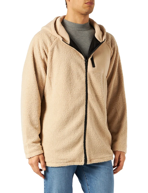 Urban Classics Men's Hooded Sherpa Zip Jacket, Beige (Dark Sand 00806), 4X-Large