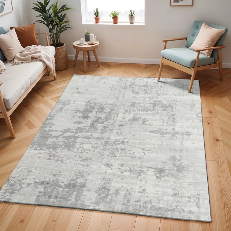 Livabliss Phuket Abstract Rug - Area Rugs Living Room 130x180 cm, Dining Room, Lounge, Kitchen, Bedroom - Modern Marble Large Rug, Soft Luxurious Easy Care Medium Pile, Grey, Silver and Ivory