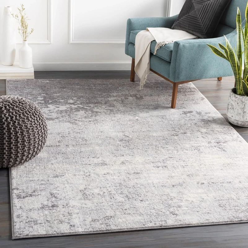 Livabliss Bangkok Abstract Area Rug, Modern Marble Design, Grey White Charcoal, 200x274 cm, Soft Medium Pile