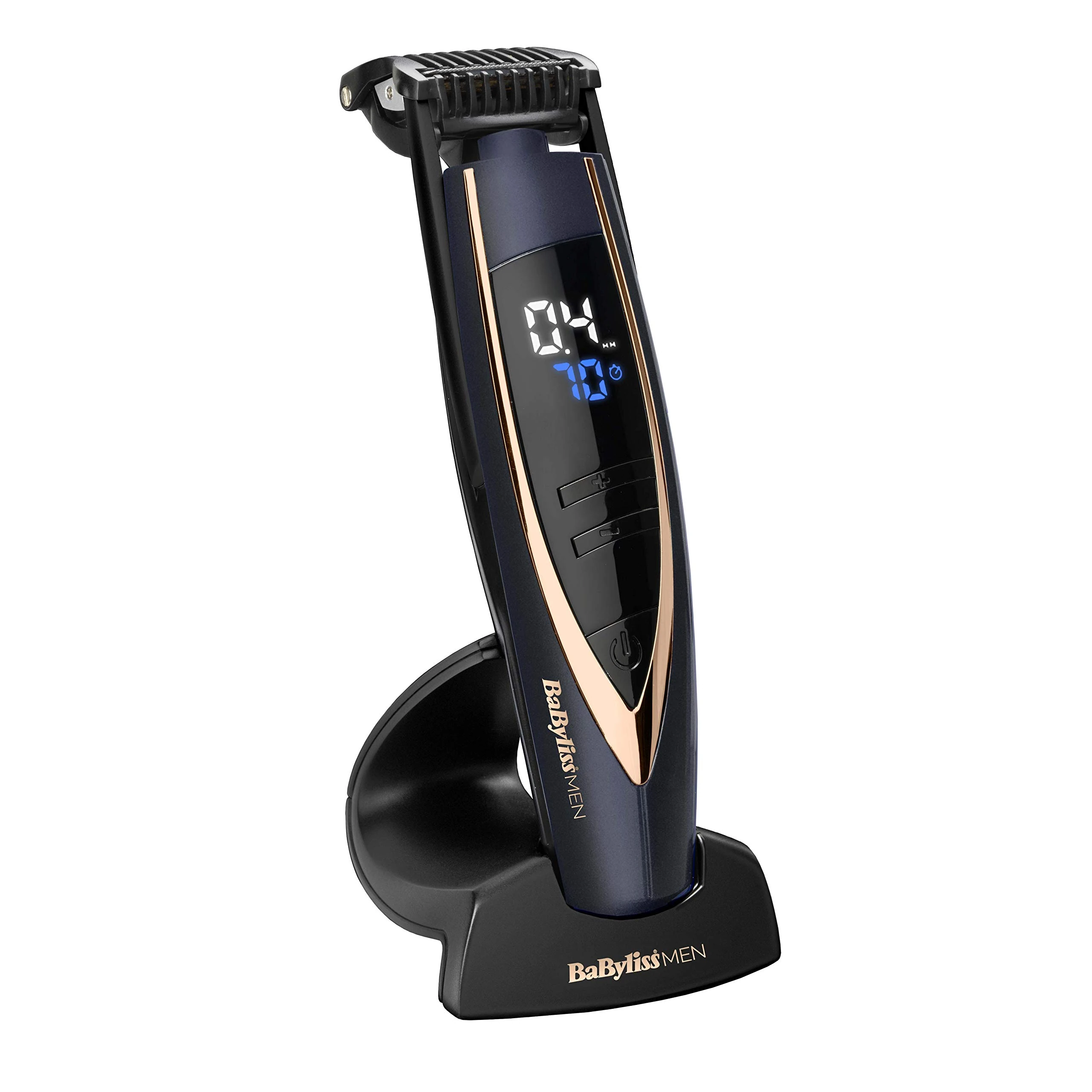 BaByliss Super Stubble XTP Beard Trimmer - Cordless & Waterproof Stubble/Beard Trimmer, 24 Length Settings (0.4-5mm), Gifts for Men, Blue & Rose Gold, 7898DU