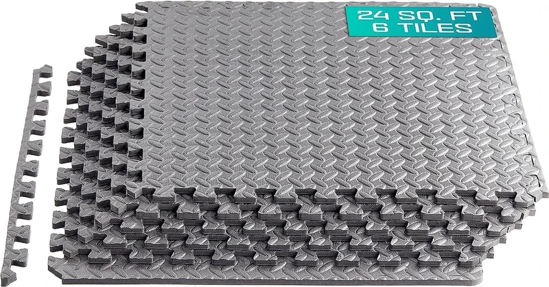 Yes4All PVMZ Interlocking Floor Mats – Foam Floor Mats/Gym Floor Mats with EVA Interlocking Tiles (24 Square Feet – Gray – 6 Tiles)