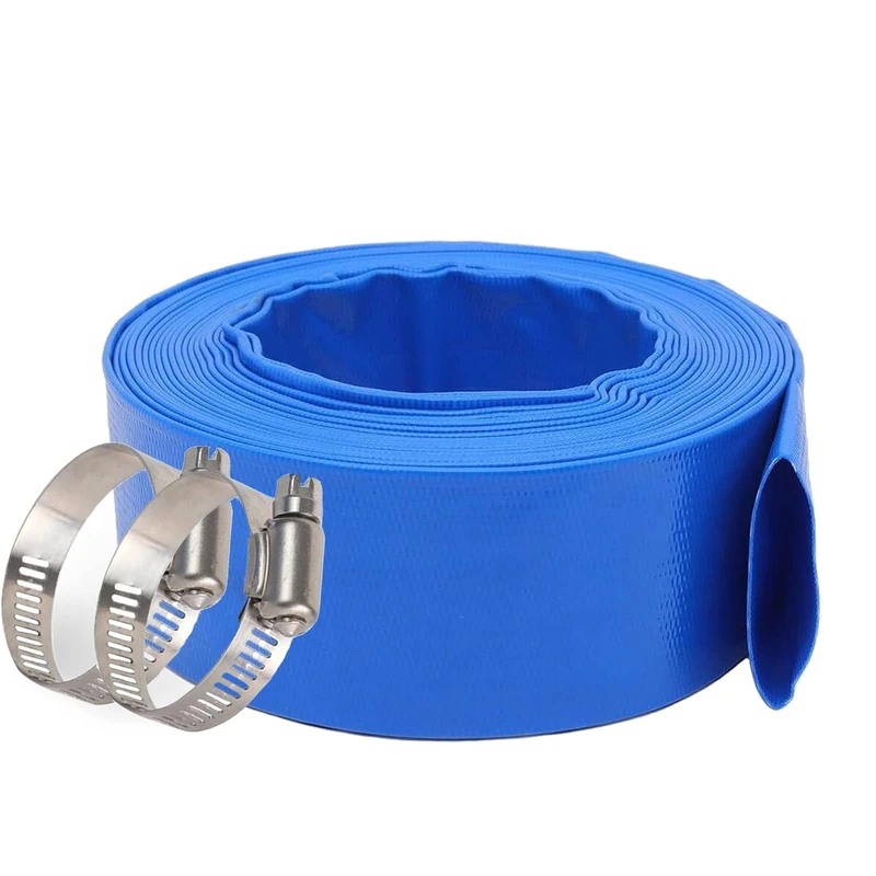 3” x 100' Blue Backwash Hose for Swimming Pools, Heavy Duty Discharge Hose Reinforced Pool Drain Hose, PVC Lay-Flat Draining Hoses Ideal for Water Transferring