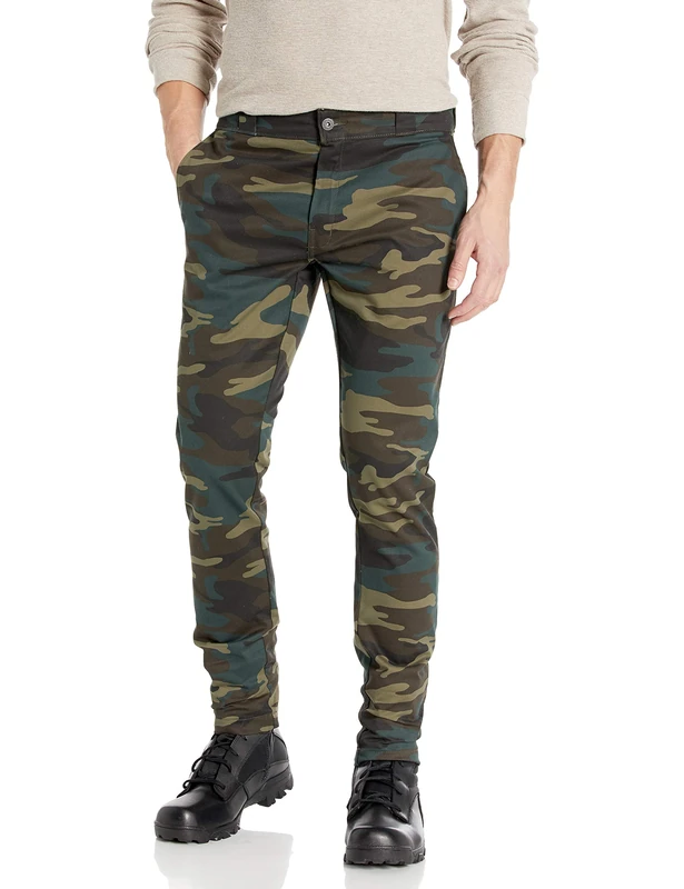 Dickies Men's Skinny Straight Fit Work Pant Utility, Hunter Green Camo V1, 32W x 32L