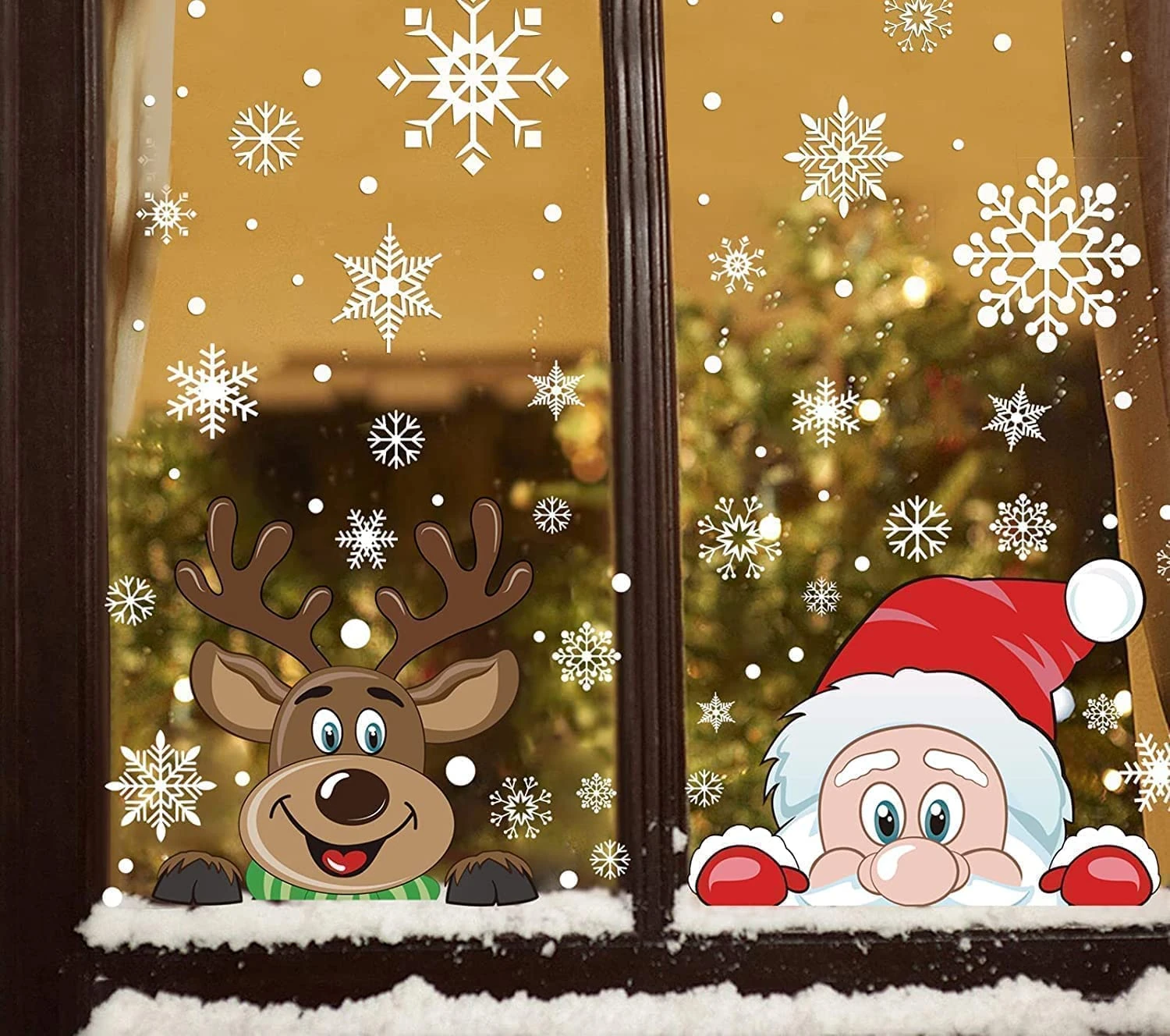 LOKIPA Christmas Window Cling Stickers, 6Sheet Peeping Santa and Rudolph Stickers Decals for Christmas Window Display