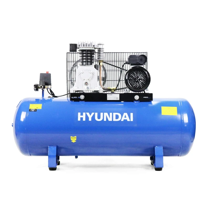 Hyundai 150L Air Compressor 3HP Twin Cylinder Belt Drive, 14CFM 145psi Low Noise Electric Workshop Compressor for Tools, Spray Painting & Inflation
