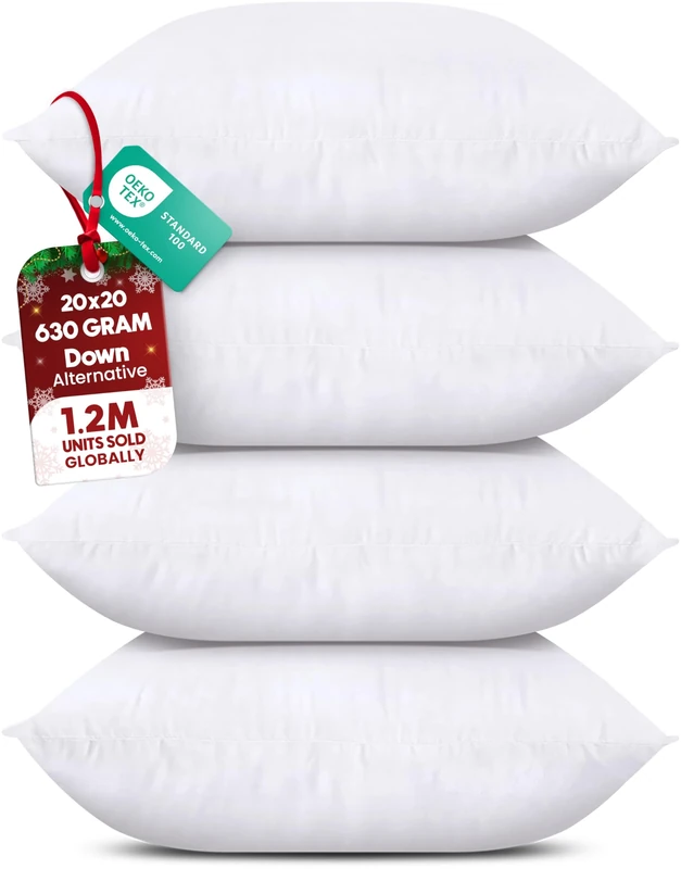 Utopia Bedding Throw Pillows (Set of 4, White), 20 x 20 Inches Pillows for Sofa, Bed and Couch Decorative Stuffer Pillows