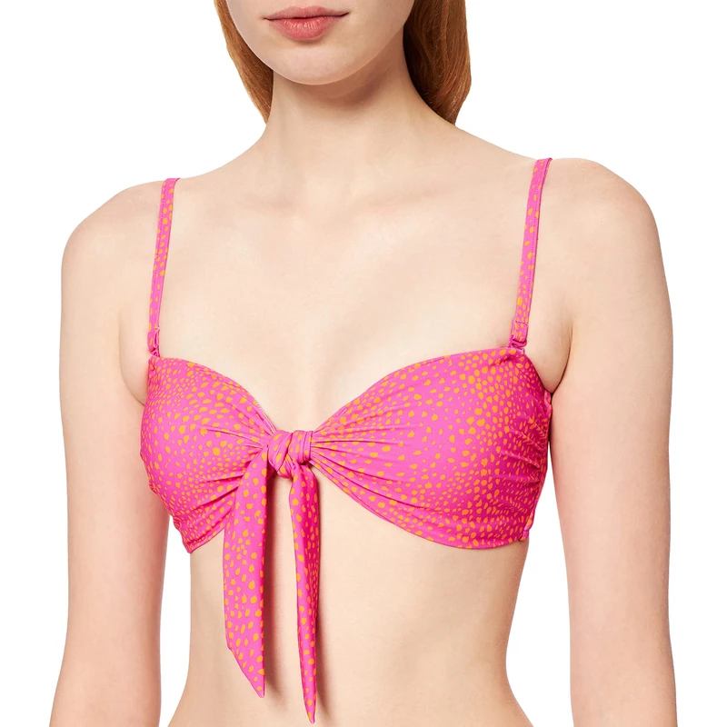 Seafolly Women's Safari Spot Twist Tie Front Bandeau Bikini Top, Multicolour (Ultra Pink Ultra Pink), 36B (Size: 14)
