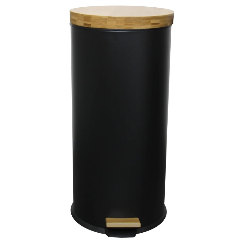 KITCHEN MOVE Poubelle de cuisine à pédale FOREST 30L Mat noir En acier inoxydable et bois avec seau