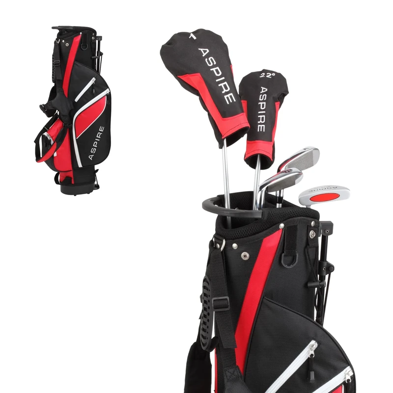 ASPIRE Junior Plus Complete Golf Club Set for Children, Kids - 5 Age Groups Boys and Girls - Right Hand, Real Girls Junior Golf Bag, Kids Golf Clubs Set