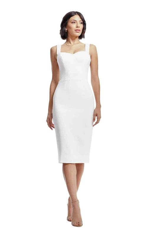 Dress the Population Women's Nicole Sleeveless Bodycon Stretch Midi Sheath Dress, White, Large