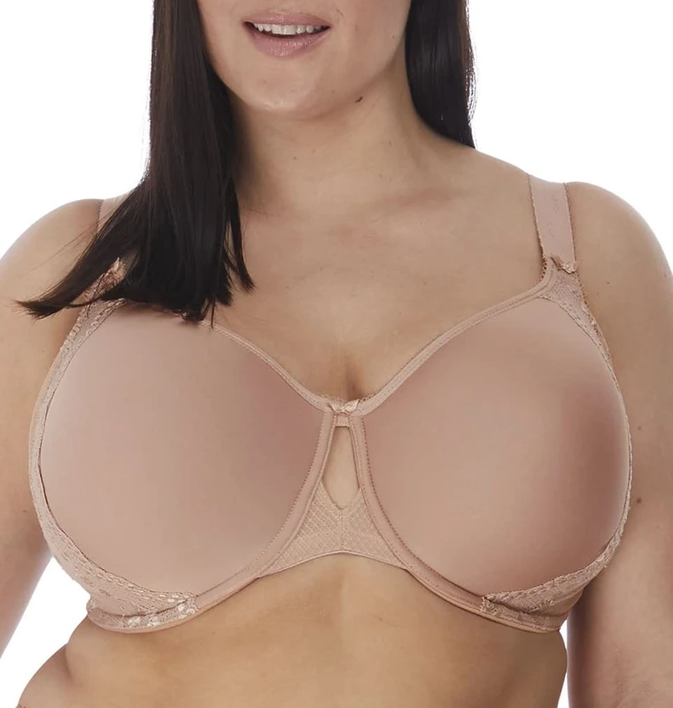 Elomi Women's Charley Bandless T-Shirt Floral Lace, Breathable Spacer Fabric, Diamond Mesh Detail. Dd+ Bras, Opaque, Fawn, 36F - Image 1