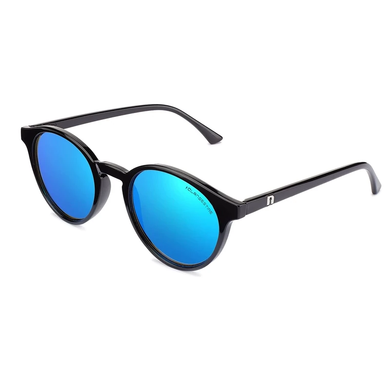 CLANDESTINE - Sunglasses Round 12 Black Blue - Blue Nylon HD Lenses and TR90 Frame - Sunglasses for Men and Women - Smart Vision Technology - More Sharpness and Less Glare