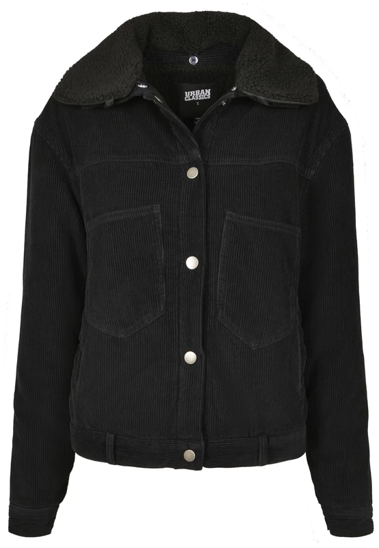 Urban Classics Women's Ladies Oversized Corduroy Sherpa Jacket Denim Jacket Not Applicable, Black (Black/Black 00825), 4X-Large