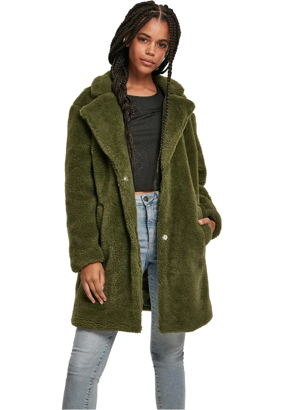 Urban Classics Women's Ladies Oversized Sherpa Coat Coat Not Applicable, Green (Olive 00176), X-Small